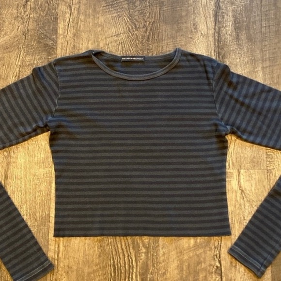Brandy Melville Tops - SOLD - Brandy Melville Dark Blue Striped Long Sleeve